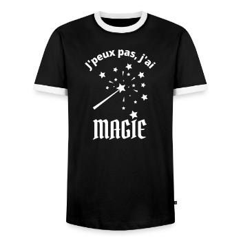 je peux pas j ai magie étoiles baguette magique - T-shirt contrasté Homme - noir/blanc - Devant - AI Model Female 172 light (172cm) & AI Model Male 178 light (178cm)