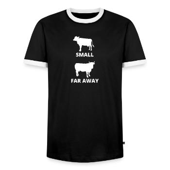 Small Cow Far Away T-Shirt Funny Father Ted Dougal - Men's Ringer Shirt - black/white - Front - AI Model Female 172 light (172cm) & AI Model Male 178 light (178cm)