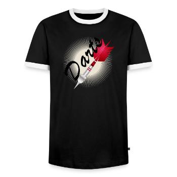 bright red dart with darts typography - Men's Ringer Shirt - black/white - Front - AI Model Female 172 light (172cm) & AI Model Male 178 light (178cm)
