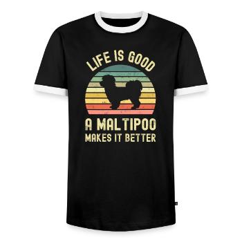 Hund Maltipoo - Männer Kontrast-T-Shirt - Schwarz/Weiß - Vorne - AI Model Female 172 light (172cm) & AI Model Male 178 light (178cm)