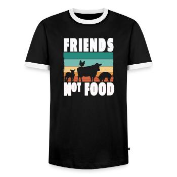 Vegan Vegetarian Friends not Food Animal Welfare - Men's Ringer Shirt - black/white - Front - AI Model Female 172 light (172cm) & AI Model Male 178 light (178cm)