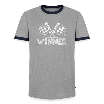 Icône du gagnant Flag Car Racing Logo icône - T-shirt contrasté Homme - gris/marine  - Devant - AI Model Female 172 light (172cm) & AI Model Male 178 light (178cm)