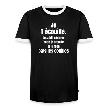pas du matin, je t'écouille, écouter humour - T-shirt contrasté Homme - noir/blanc - Devant - AI Model Female 172 light (172cm) & AI Model Male 178 light (178cm)