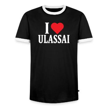 t-shirt Io amo Ulassai t-shirt Sardegna - Men's Ringer Shirt - black/white - Front - AI Model Female 172 light (172cm) & AI Model Male 178 light (178cm)