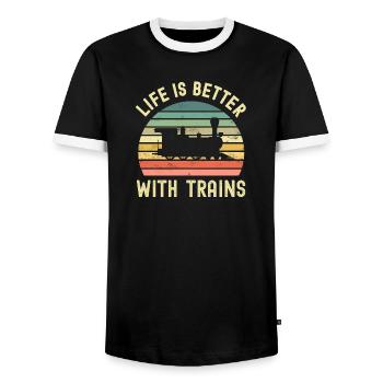 Eisenbahn Lokomotive Zug - Männer Kontrast-T-Shirt - Schwarz/Weiß - Vorne - AI Model Female 172 light (172cm) & AI Model Male 178 light (178cm)