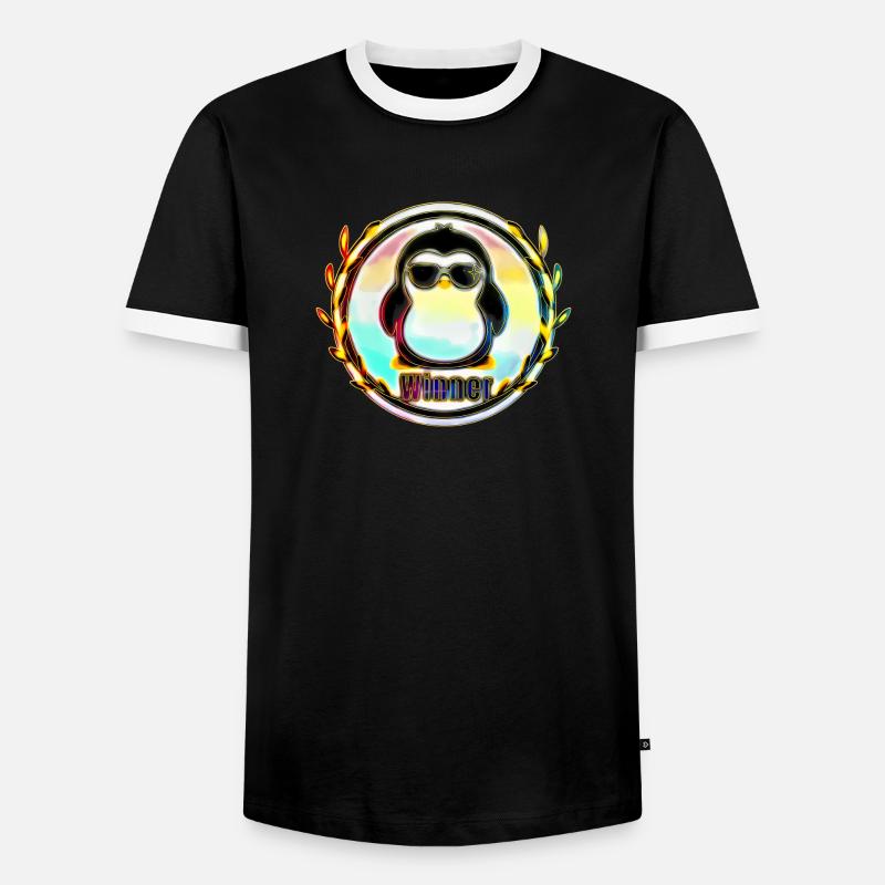 Sieger Pinguin Abzeichen - Männer Kontrast-T-Shirt - Schwarz/Weiß