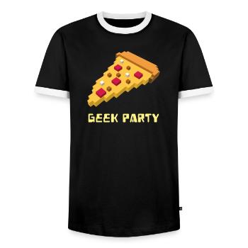 Geek Party Pizza Pixel: Retro 8-Bit-Gaming-Geschenk - Männer Kontrast-T-Shirt - Schwarz/Weiß - Vorne - AI Model Female 172 light (172cm) & AI Model Male 178 light (178cm)