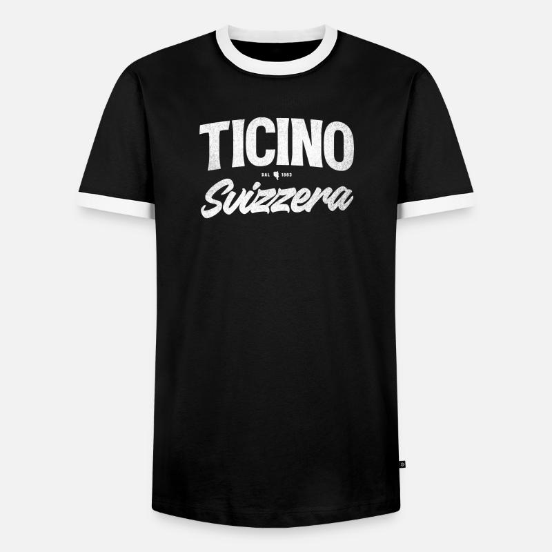 Ticino Switzerland Script Logo - Men's Ringer Shirt - black/white