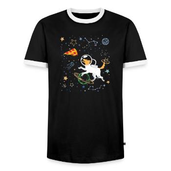 Cartoon Astronaut with Space and Pizza - Men's Ringer Shirt - black/white - Front - AI Model Female 172 light (172cm) & AI Model Male 178 light (178cm)