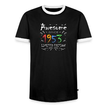 1953 - Jahrgang 1953 - Fantastisch seit 1953 - Männer Kontrast-T-Shirt - Schwarz/Weiß - Vorne - AI Model Female 172 light (172cm) & AI Model Male 178 light (178cm)