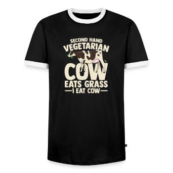 second hand vegetarian cow eats grass i eat cow - Männer Kontrast-T-Shirt - Schwarz/Weiß - Vorne - AI Model Female 172 light (172cm) & AI Model Male 178 light (178cm)