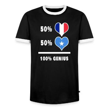 France and Somalia Genius / Gift - Men's Ringer Shirt - black/white - Front - AI Model Female 172 light (172cm) & AI Model Male 178 light (178cm)