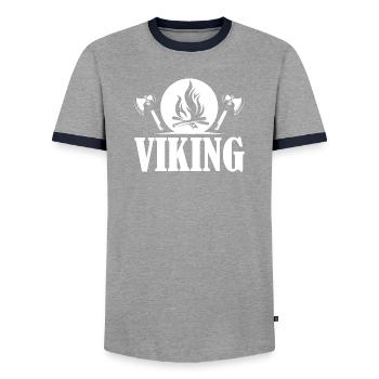 viking viking icon fire axe graphic logo icon - Men's Ringer Shirt - grey/navy  - Front - AI Model Female 172 light (172cm) & AI Model Male 178 light (178cm)