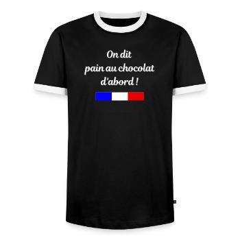 On dit pain au chocolat d'abord - T-shirt contrasté Homme - noir/blanc - Devant - AI Model Female 172 light (172cm) & AI Model Male 178 light (178cm)