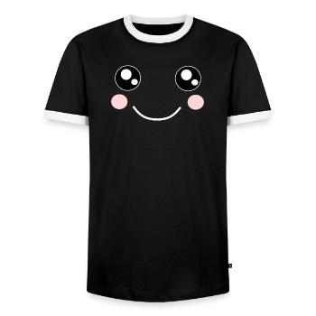 Kawaii, eyes, face - Men's Ringer Shirt - black/white - Front - AI Model Female 172 light (172cm) & AI Model Male 178 light (178cm)