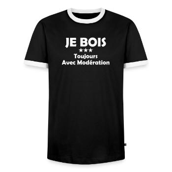 Je Bois Toujours Avec Modération - T-shirt contrasté Homme - noir/blanc - Devant - AI Model Female 172 light (172cm) & AI Model Male 178 light (178cm)