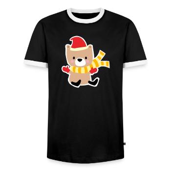 Winter bear with Christmas hat - Men's Ringer Shirt - black/white - Front - AI Model Female 172 light (172cm) & AI Model Male 178 light (178cm)