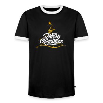 Merry Christmas Script Tree - Men's Ringer Shirt - black/white - Front - AI Model Female 172 light (172cm) & AI Model Male 178 light (178cm)