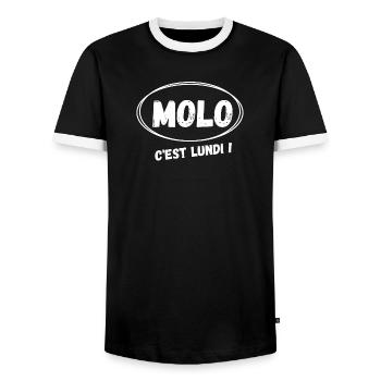 travail, travail humour, pas du matin - T-shirt contrasté Homme - noir/blanc - Devant - AI Model Female 172 light (172cm) & AI Model Male 178 light (178cm)
