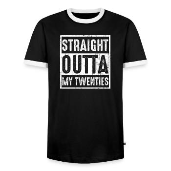 Straight Outta My Twenties - Men's Ringer Shirt - black/white - Front - AI Model Female 172 light (172cm) & AI Model Male 178 light (178cm)