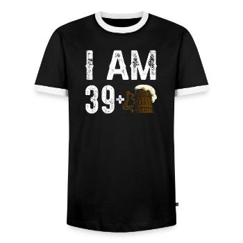 Ich bin 39 plus Geburtstagsbier - Männer Kontrast-T-Shirt - Schwarz/Weiß - Vorne - AI Model Female 172 light (172cm) & AI Model Male 178 light (178cm)