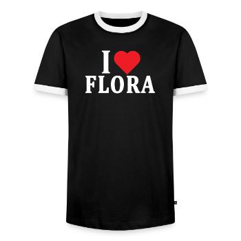 T-Shirt I love Flora T-Shirt Geschenkidee - Männer Kontrast-T-Shirt - Schwarz/Weiß - Vorne - AI Model Female 172 light (172cm) & AI Model Male 178 light (178cm)