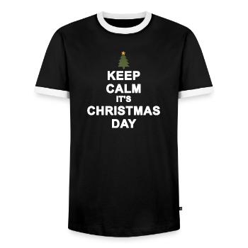 Minimalist Christmas Calm Christmas Day - Men's Ringer Shirt - black/white - Front - AI Model Female 172 light (172cm) & AI Model Male 178 light (178cm)