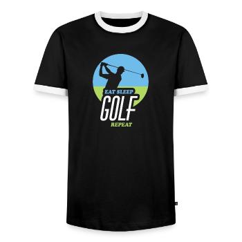 Manger, Dormir, Jouer au Golf, Répéter - T-shirt contrasté Homme - noir/blanc - Devant - AI Model Female 172 light (172cm) & AI Model Male 178 light (178cm)