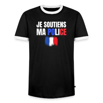 police, policier, gendarme - T-shirt contrasté Homme - noir/blanc - Devant - AI Model Female 172 light (172cm) & AI Model Male 178 light (178cm)