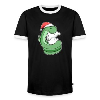 Schlange Weihnachten Schlafen Schlaf Ausschlafen - Männer Kontrast-T-Shirt - Schwarz/Weiß - Vorne - AI Model Female 172 light (172cm) & AI Model Male 178 light (178cm)
