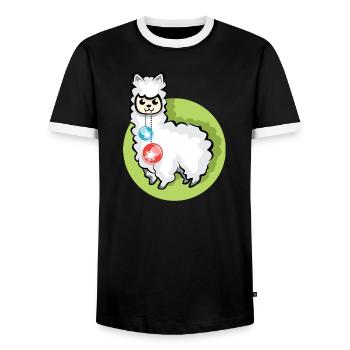alpaca xmas balls christmas llama symbol alpaca - Men's Ringer Shirt - black/white - Front - AI Model Female 172 light (172cm) & AI Model Male 178 light (178cm)