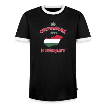 Hungary original 100% flag design - Men's Ringer Shirt - black/white - Front - AI Model Female 172 light (172cm) & AI Model Male 178 light (178cm)