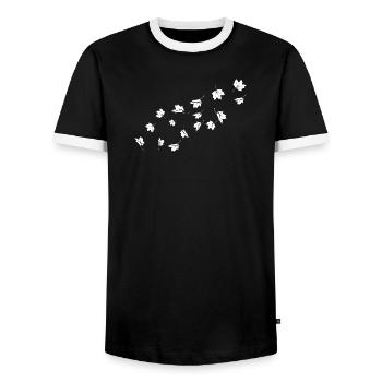 Minimalist maple leaves blowing in the wind - Men's Ringer Shirt - black/white - Front - AI Model Female 172 light (172cm) & AI Model Male 178 light (178cm)