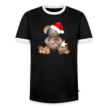 goldiger Hase für Weihnachten mit Weihnachtsmütze - Männer Kontrast-T-Shirt - Schwarz/Weiß - Vorne - AI Model Female 172 light (172cm) & AI Model Male 178 light (178cm)