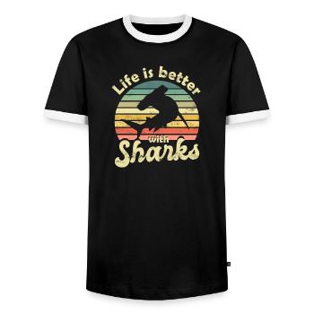 Hai Hammerhai - Männer Kontrast-T-Shirt - Schwarz/Weiß - Vorne - AI Model Female 172 light (172cm) & AI Model Male 178 light (178cm)
