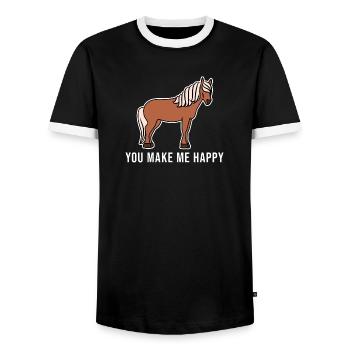 Icelandic Horses Statement Horse Love Cool Horses - Men's Ringer Shirt - black/white - Front - AI Model Female 172 light (172cm) & AI Model Male 178 light (178cm)