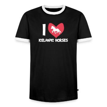 I Love Horses Icelandic Horses Statement Heart - Men's Ringer Shirt - black/white - Front - AI Model Female 172 light (172cm) & AI Model Male 178 light (178cm)