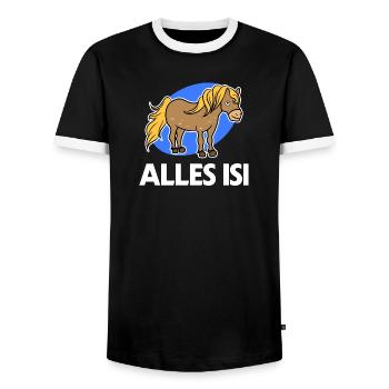 Icelandic Horses Icelandic Pony Statement Pony Horse Fan - Men's Ringer Shirt - black/white - Front - AI Model Female 172 light (172cm) & AI Model Male 178 light (178cm)