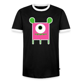 Pink Cyclops Monster | Funny Square Alien - Men's Ringer Shirt - black/white - Front - AI Model Female 172 light (172cm) & AI Model Male 178 light (178cm)