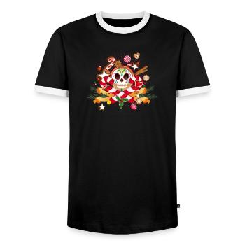 Lebkuchenmann Sugar Skull Dekor für Weihnachten - Männer Kontrast-T-Shirt - Schwarz/Weiß - Vorne - AI Model Female 172 light (172cm) & AI Model Male 178 light (178cm)