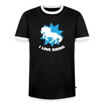 Horses Riding Statement Icelandic Horses Horse Love - Men's Ringer Shirt - black/white - Front - AI Model Female 172 light (172cm) & AI Model Male 178 light (178cm)
