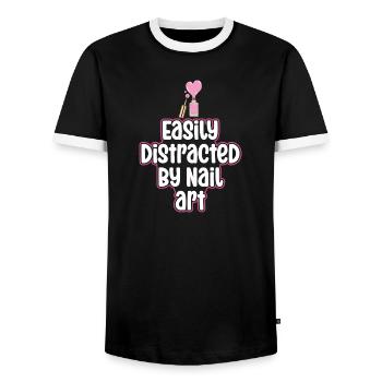 Easily distracted by Nail Art Nail Tech - Men's Ringer Shirt - black/white - Front - AI Model Female 172 light (172cm) & AI Model Male 178 light (178cm)
