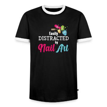 Easily distracted by Nail Art Nail Tech - Men's Ringer Shirt - black/white - Front - AI Model Female 172 light (172cm) & AI Model Male 178 light (178cm)