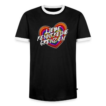 Lgbt Liebe Statement Beziehung Herz Regenbogen - Männer Kontrast-T-Shirt - Schwarz/Weiß - Vorne - AI Model Female 172 light (172cm) & AI Model Male 178 light (178cm)