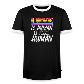 Human Rights Lgbt Love Heart Statement Homo - Men's Ringer Shirt - black/white - Front - AI Model Female 172 light (172cm) & AI Model Male 178 light (178cm)