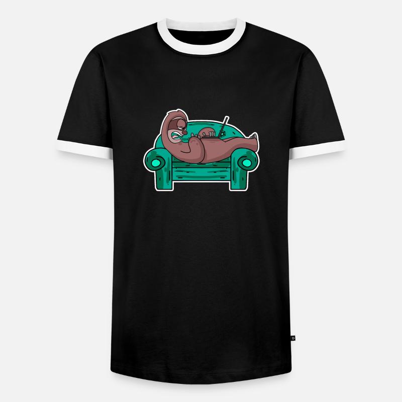 Faultier auf Sofa Laptop Mitarbeiter - Männer Kontrast-T-Shirt - Schwarz/Weiß