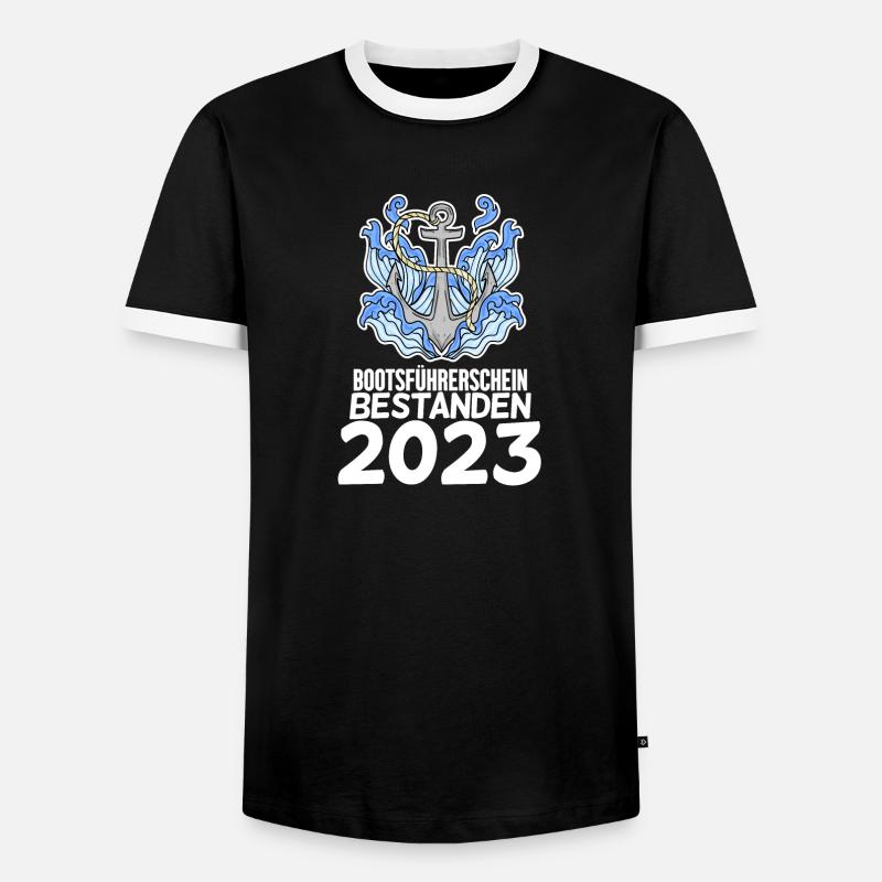 Bootsführerschein 2023 Motorboot Geschenk - Männer Kontrast-T-Shirt - Schwarz/Weiß