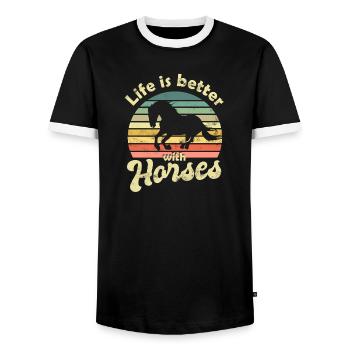 Horse Horses - Men's Ringer Shirt - black/white - Front - AI Model Female 172 light (172cm) & AI Model Male 178 light (178cm)