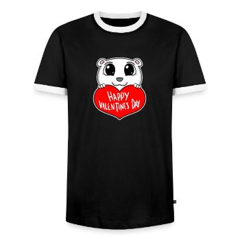 Ours de cœur de la Saint-Valentin - T-shirt contrasté Homme - noir/blanc - Devant - AI Model Female 172 light (172cm) & AI Model Male 178 light (178cm)