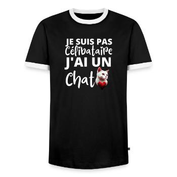 Je suis pas célibataire j'ai un chat - T-shirt contrasté Homme - noir/blanc - Devant - AI Model Female 172 light (172cm) & AI Model Male 178 light (178cm)